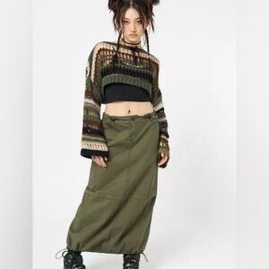 MiNGA London Olive Green Khaki Maxi Techwear Cargo Skirt
